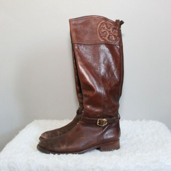 Tory Burch Shoes - Tory Burch Marlene Tall Leather Riding Boots Brown Women's Size 8.5 H11836